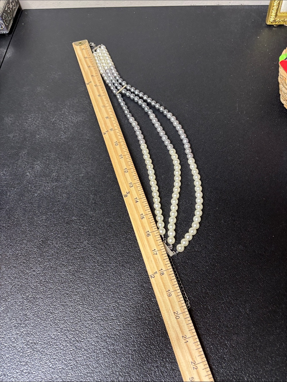 Fashion Triple-Strand Faux Pearl Statement Necklace in Cream Silver Tones - Picture 6 of 7
